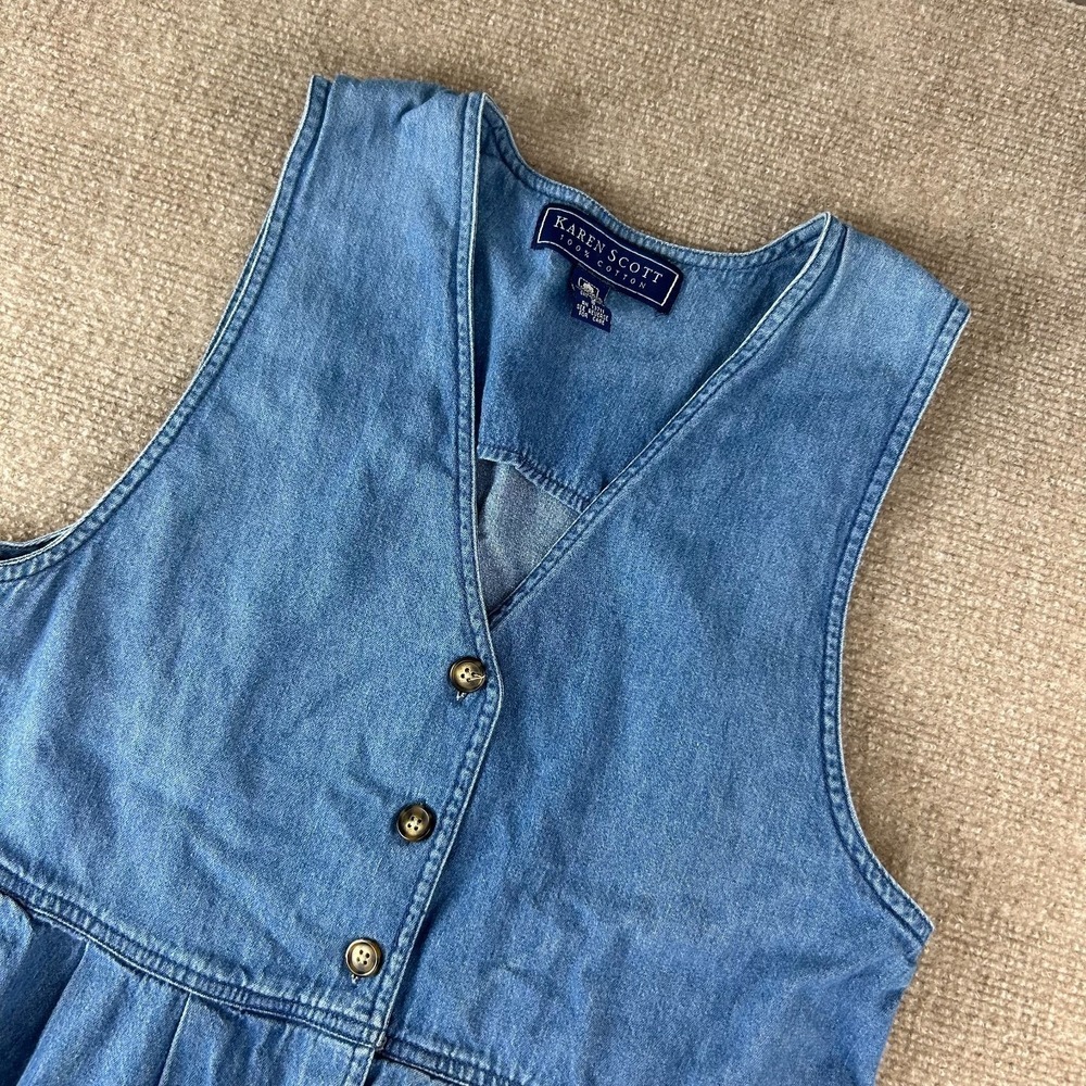 Karen Scott A Line Dress Womens S Blue Denim Cotton Pleated Button Front V Neck